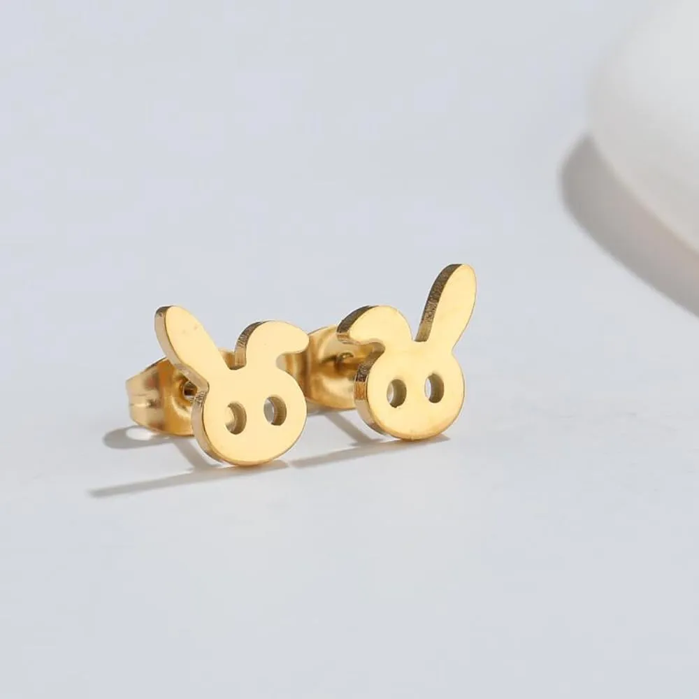 Lovely Rabbit Tiny Stud Earring Stainless Steel Bunny Animal Pet Cartilage Tragus Studs Earring Minimalist Birthday Jewelry Gifts for Women Girls Easter