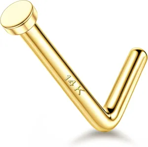 LOYALLOOK 14K Real Gold Nose Rings - Solid Gold Piercing Jewelry in 18G, 20G, L Shape & Corkscrew Styles, Hypoallergenic for Women & Men, 1.5mm, 2mm Flat Top