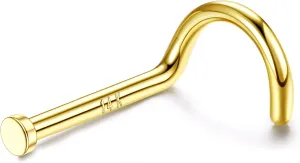 LOYALLOOK 14K Real Gold Nose Rings - Solid Gold Piercing Jewelry in 18G, 20G, L Shape & Corkscrew Styles, Hypoallergenic for Women & Men, 1.5mm, 2mm Flat Top