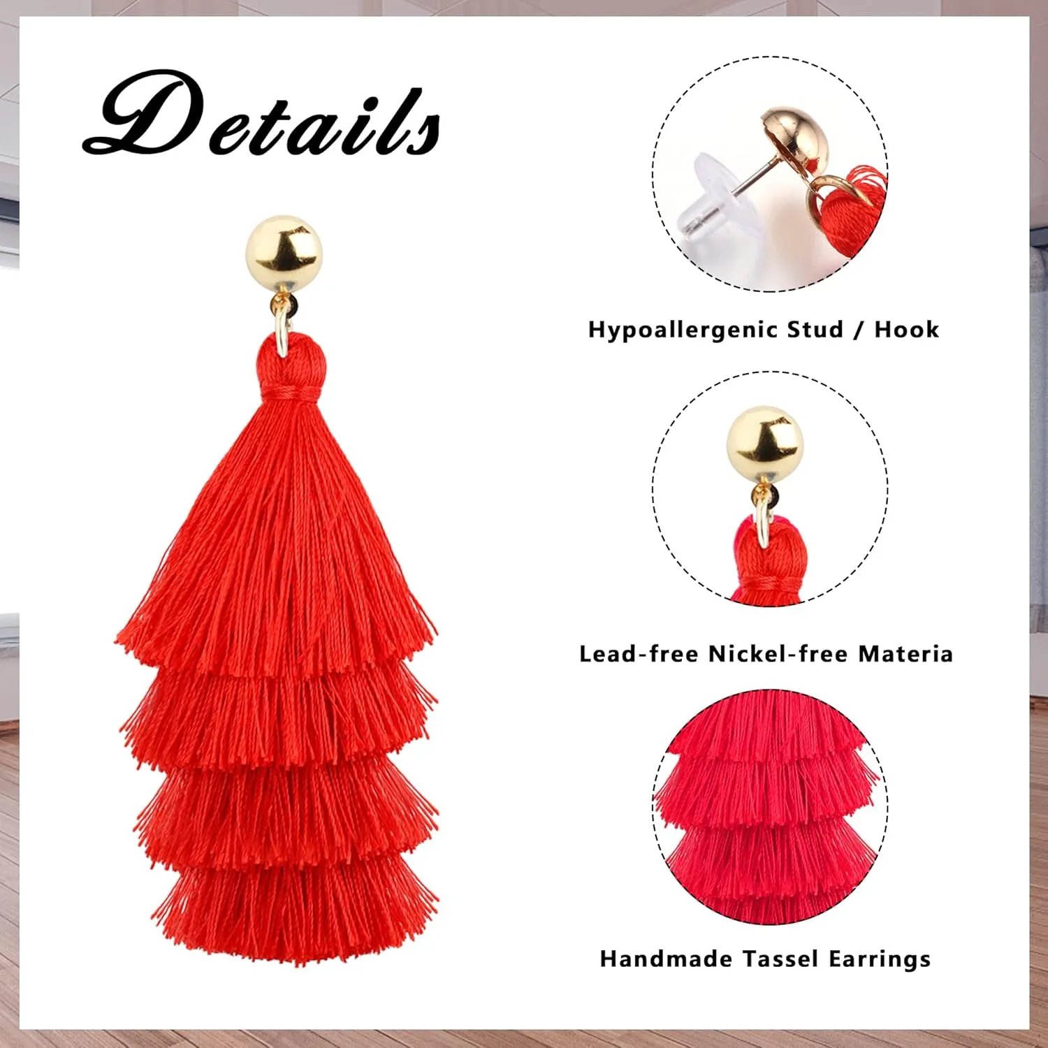 LOYALLOOK 4Pairs Tassel Earrings For Women Fan Shape Tassel Earrings Long Thread Tassel Earrings Bohemian Fringe Drop Handmade Earrings