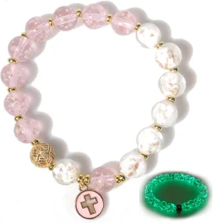 Luminous Crystal Beads Bracelet for Men Women, Religious Christian Cross Stretch Beaded Bracelet Firefly Glowing in the Dark Healing Anxiety Bracelets