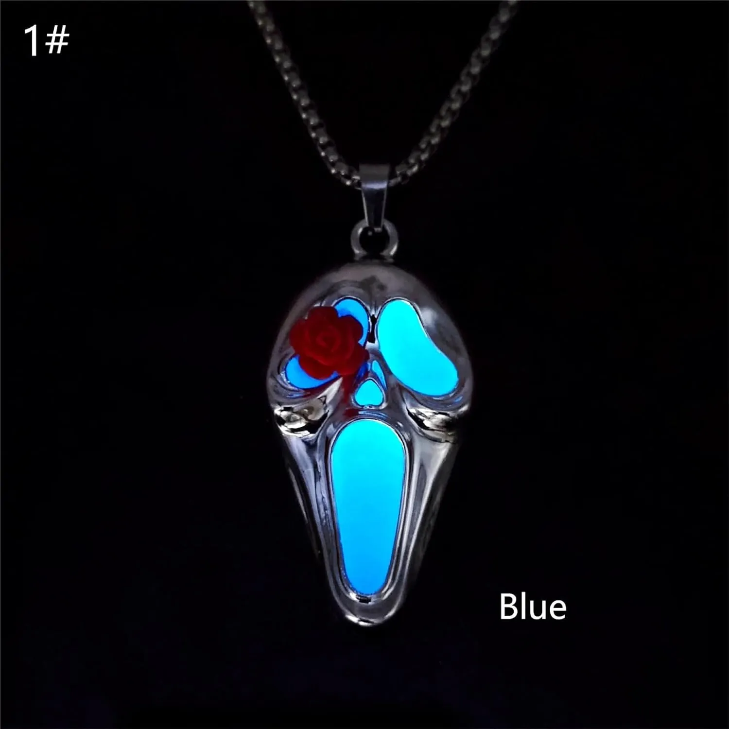 Luminous Skull Pendant Necklaces Creative Gothic Glowing Screaming Face Rose Eye Necklace Fashion Halloween Jewelry for Women Men Best Friends