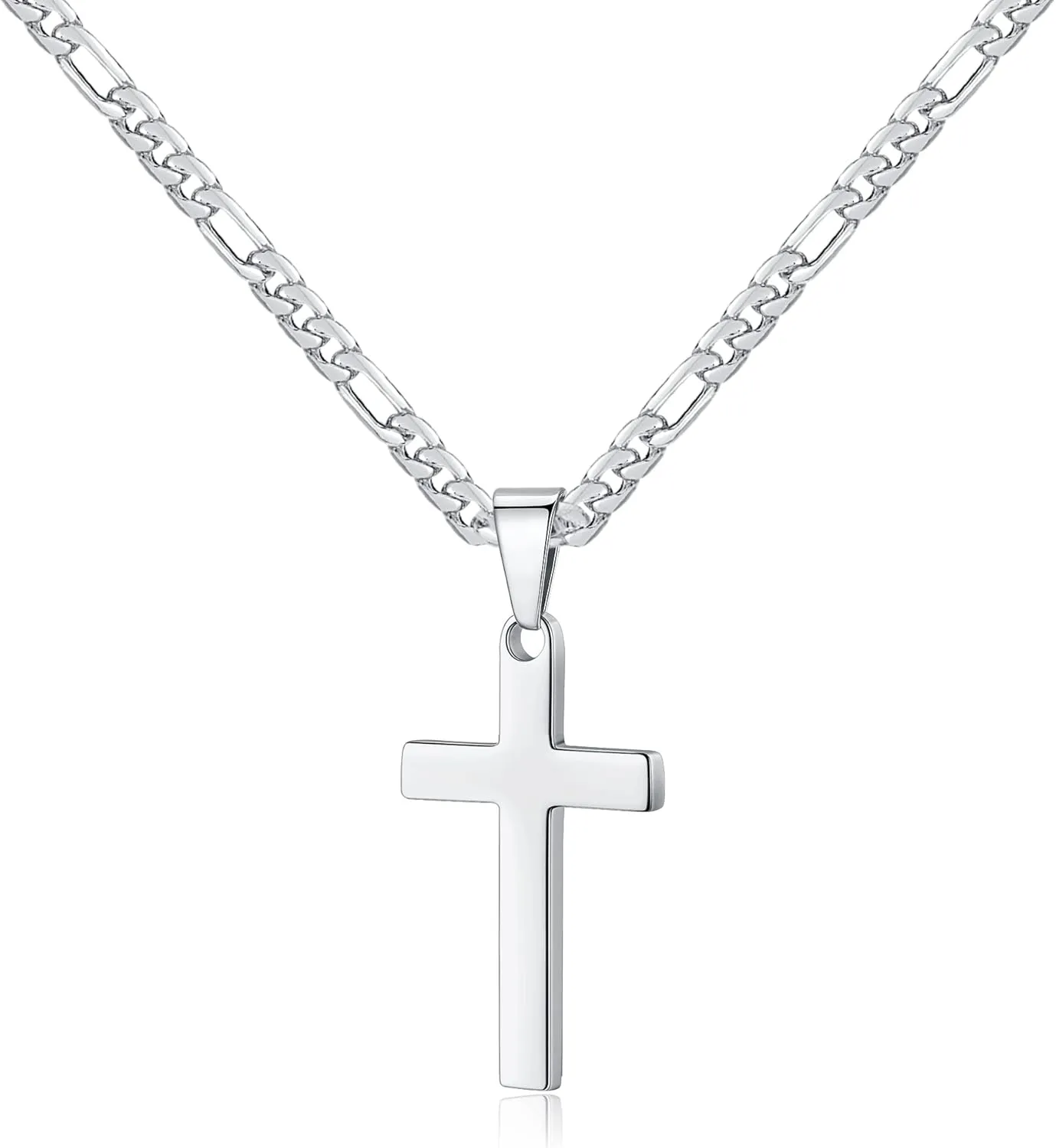 LUXEJEW Stainless Steel Cross Necklaces for Men Women Black Silver Gold Figaro Chain Cross Pendant Necklace Mens Jewelry 16-24 Inches