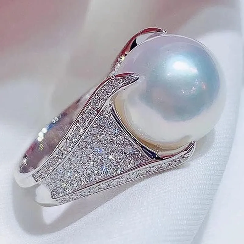 Luxury 4 Claws Setting Big Imitation Pearl Rings Women Wedding Party Temperament Accessories Gift Statement Jewelry J17BZ (10)