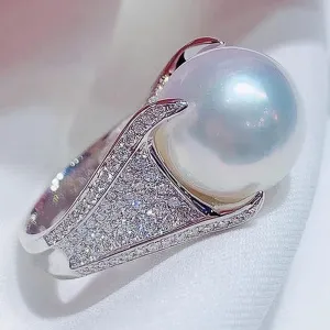 Luxury 4 Claws Setting Big Imitation Pearl Rings Women Wedding Party Temperament Accessories Gift Statement Jewelry J17BZ (10)