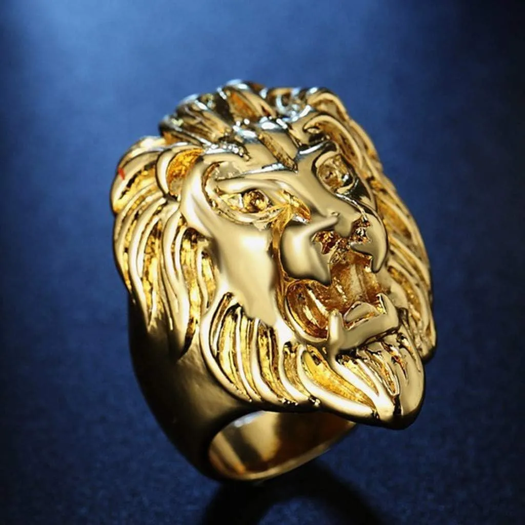 Luxury and Shining Men's Vintage Stainless Steel Lion Head Rings Heavy Metal Rock Style