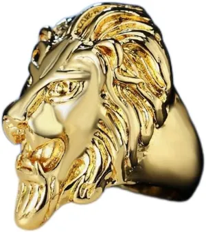 Luxury and Shining Men's Vintage Stainless Steel Lion Head Rings Heavy Metal Rock Style