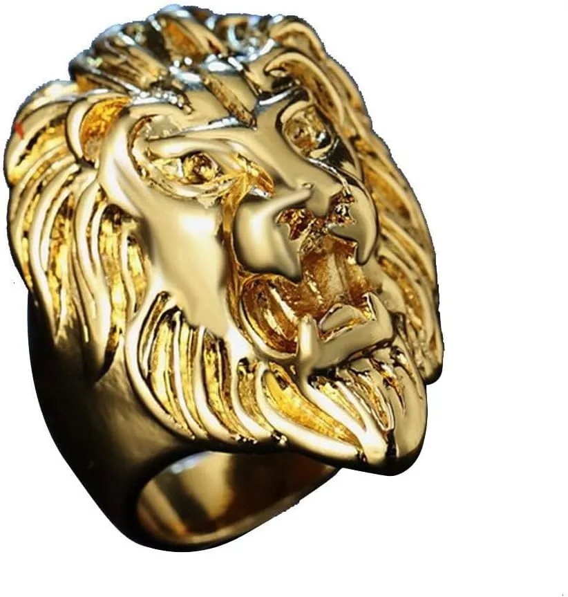 Luxury and Shining Men's Vintage Stainless Steel Lion Head Rings Heavy Metal Rock Style