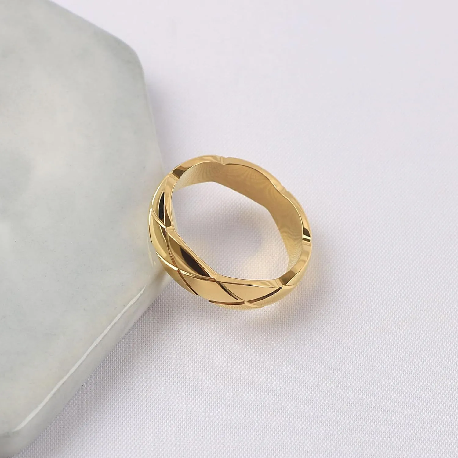 Luxury Designer 18K Gold Plating Crush Ring Surface Width Narrow 3.5mm Medium 7mm Wide 11mm Lozenge Pattern Cross Ring for Women Men Classic Simple Fashion