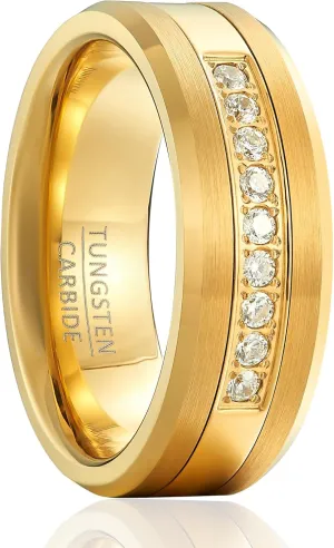 Luxury fashion men's and women's tungsten steel rings, gorgeous palace wide 8mm shining wedding golden rings