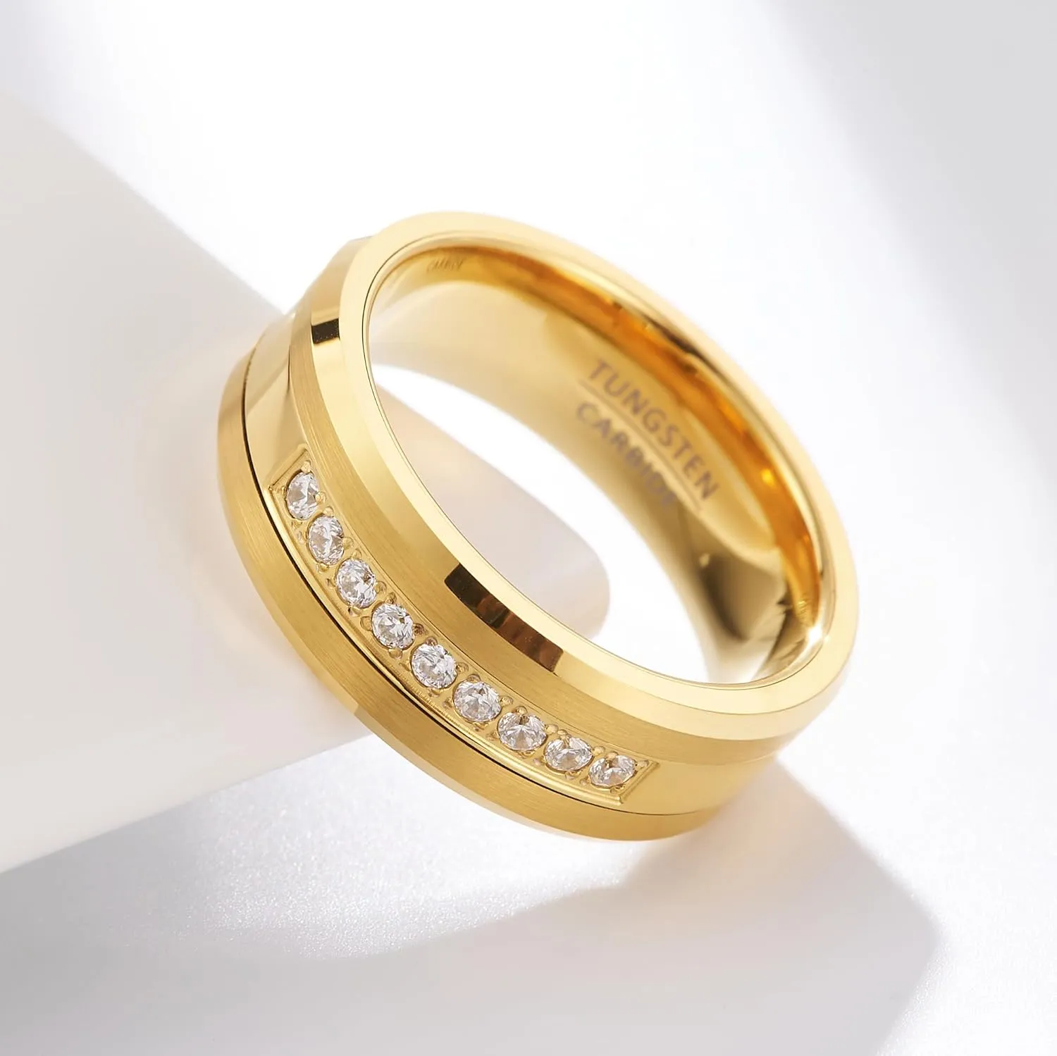 Luxury fashion men's and women's tungsten steel rings, gorgeous palace wide 8mm shining wedding golden rings