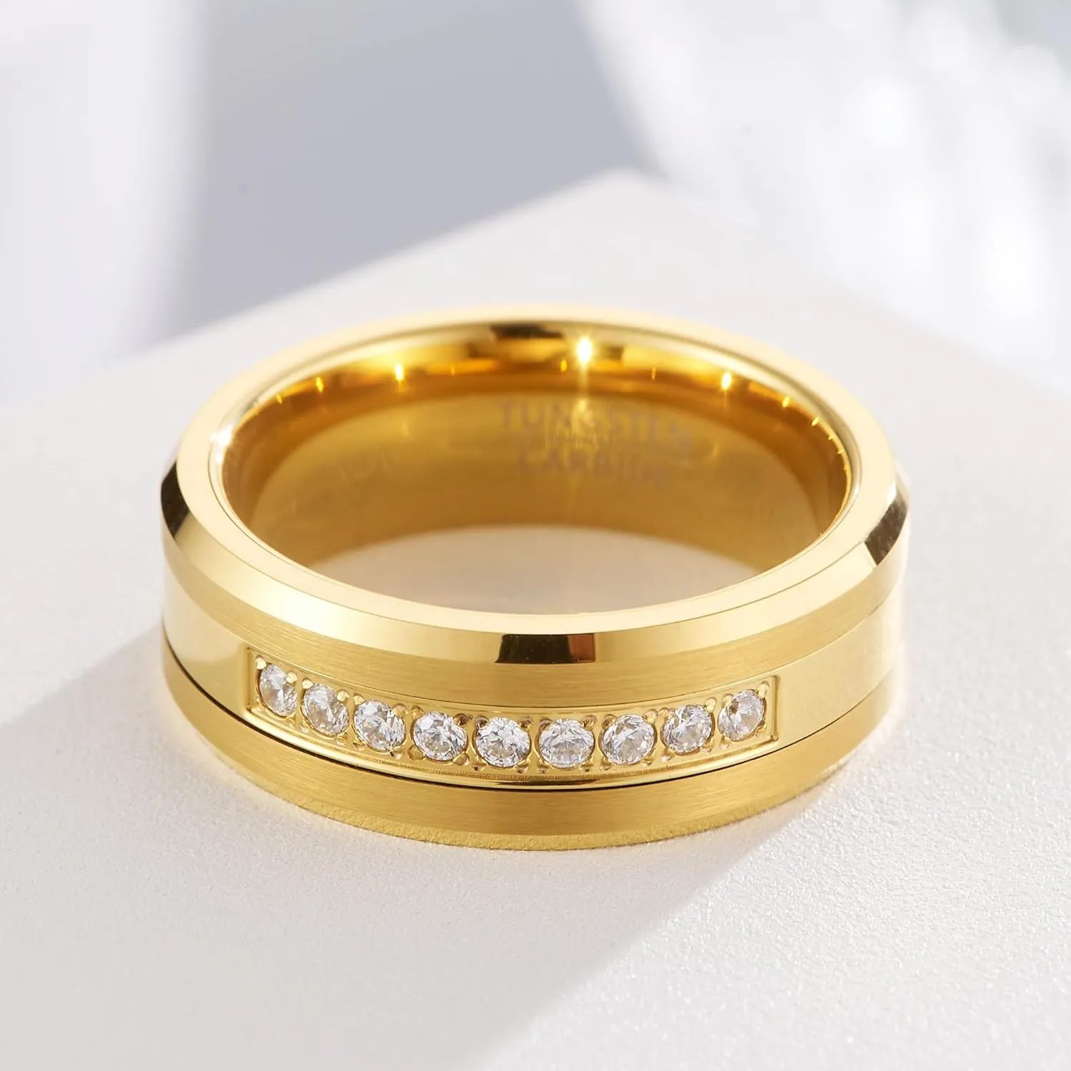 Luxury fashion men's and women's tungsten steel rings, gorgeous palace wide 8mm shining wedding golden rings