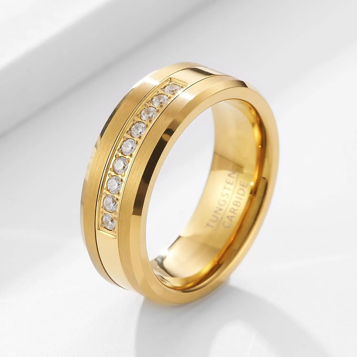 Luxury fashion men's and women's tungsten steel rings, gorgeous palace wide 8mm shining wedding golden rings