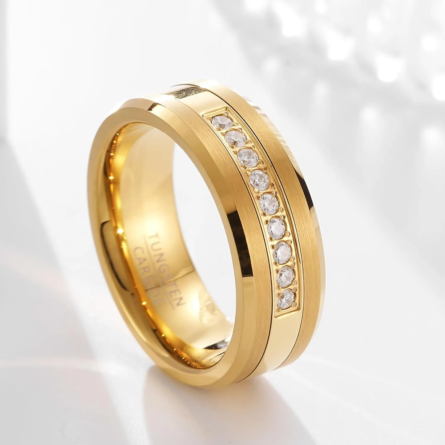 Luxury fashion men's and women's tungsten steel rings, gorgeous palace wide 8mm shining wedding golden rings