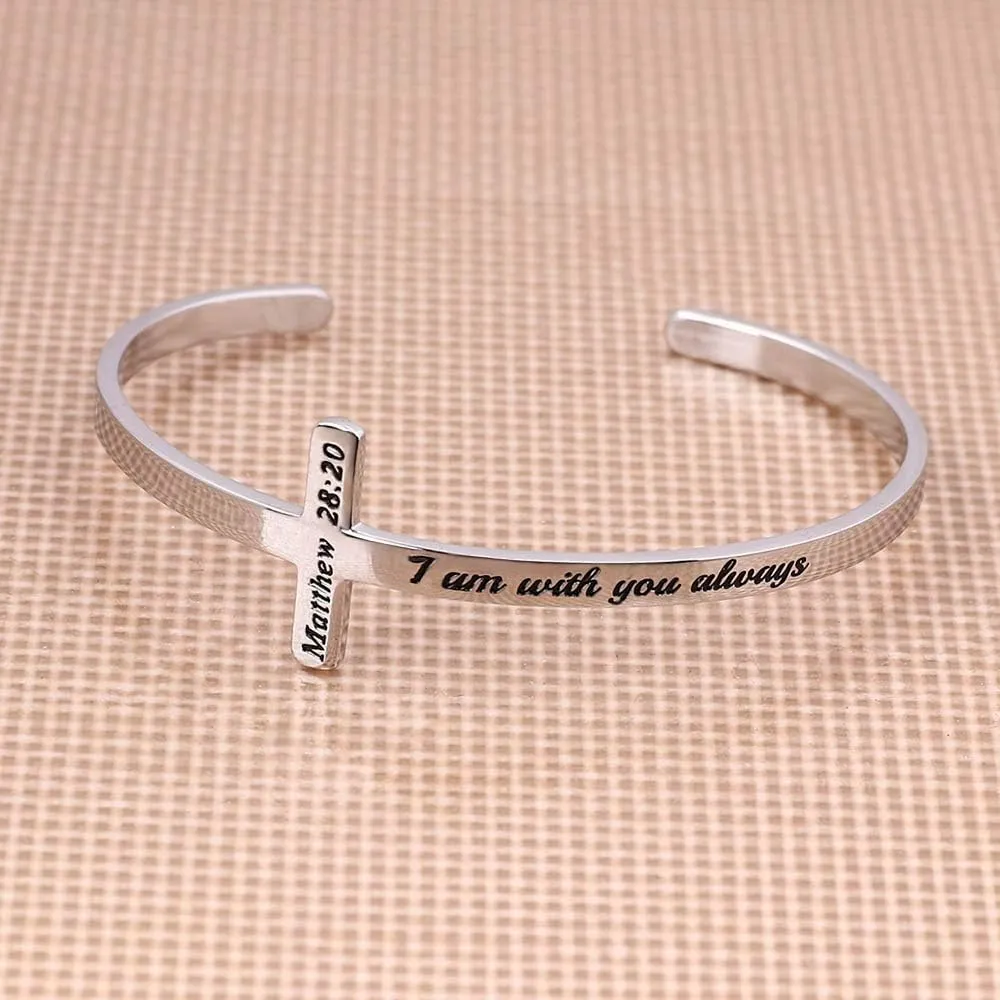 M MOOHAM Cross Bracelet Christian Gifts for Women - Engraved Quote Religious Cuff Bangle Bible Verse Jewelry Gift for Women Confirmation Baptism Gifts Christian Bracelet