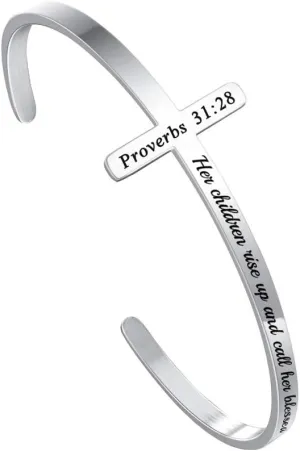 M MOOHAM Cross Bracelet Christian Gifts for Women - Engraved Quote Religious Cuff Bangle Bible Verse Jewelry Gift for Women Confirmation Baptism Gifts Christian Bracelet