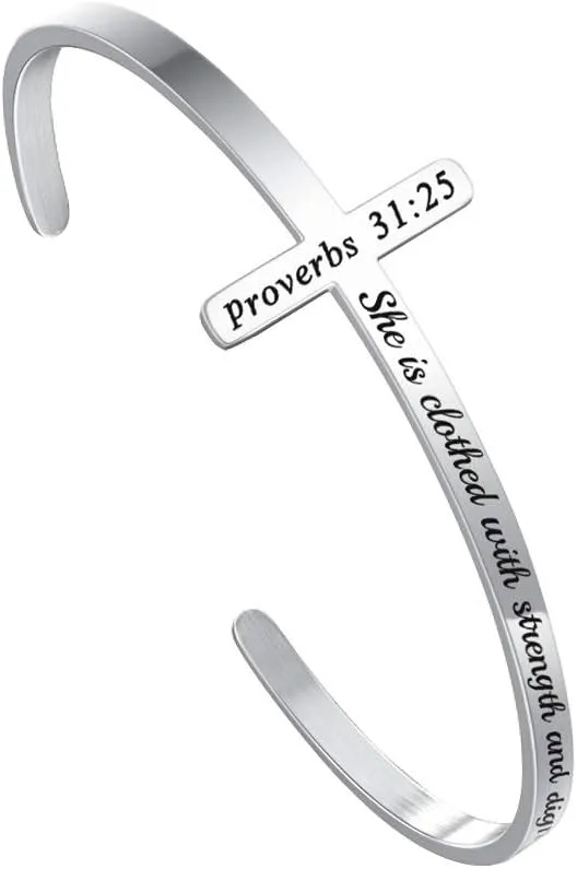 M MOOHAM Cross Bracelet Christian Gifts for Women - Engraved Quote Religious Cuff Bangle Bible Verse Jewelry Gift for Women Confirmation Baptism Gifts Christian Bracelet