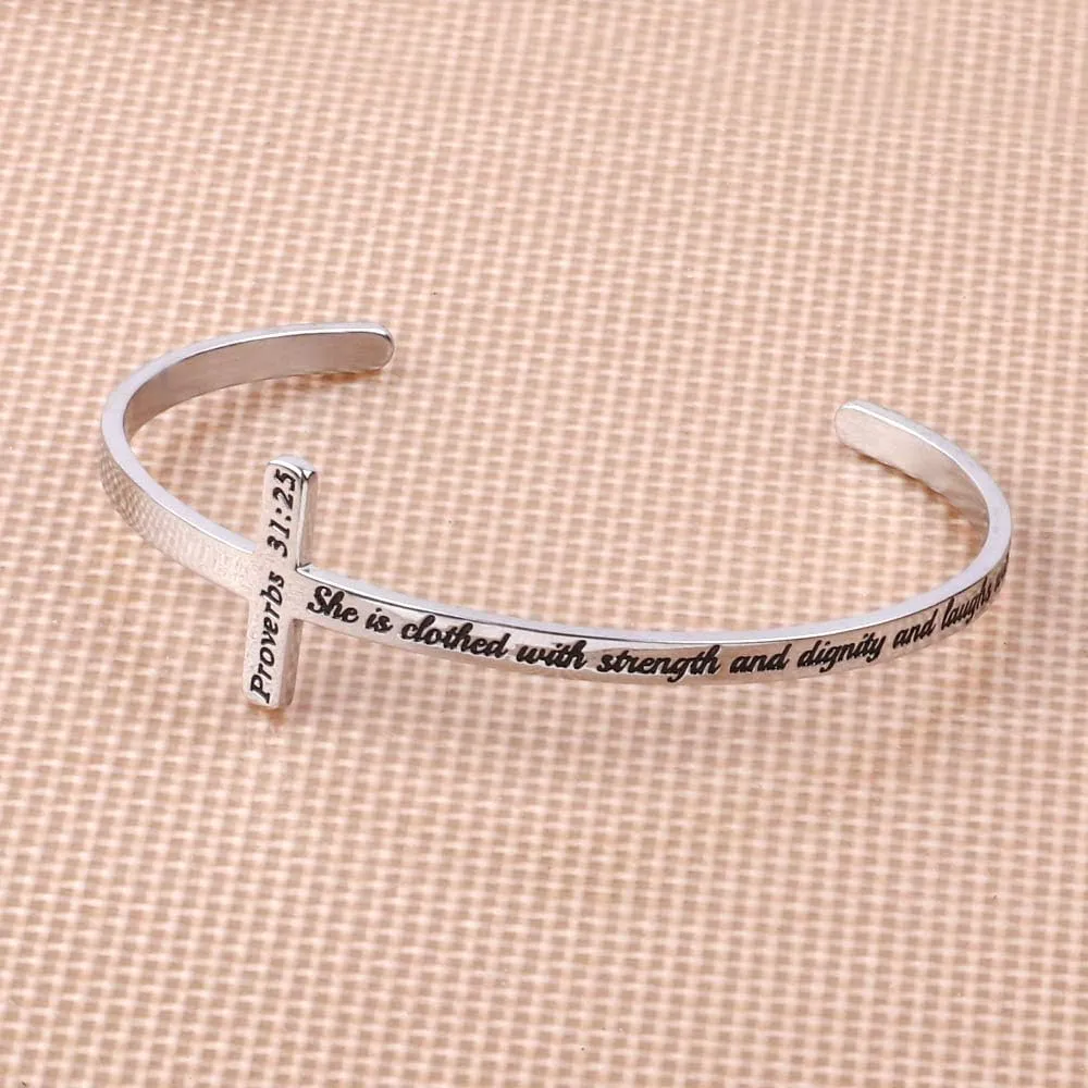 M MOOHAM Cross Bracelet Christian Gifts for Women - Engraved Quote Religious Cuff Bangle Bible Verse Jewelry Gift for Women Confirmation Baptism Gifts Christian Bracelet