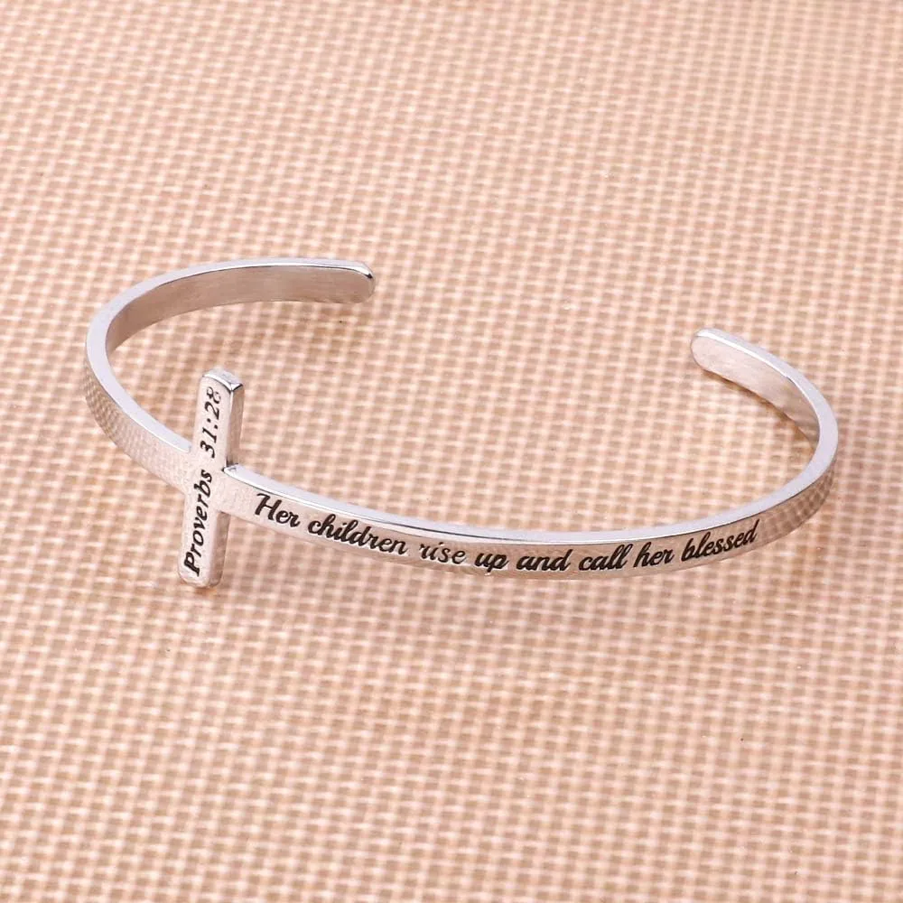 M MOOHAM Cross Bracelet Christian Gifts for Women - Engraved Quote Religious Cuff Bangle Bible Verse Jewelry Gift for Women Confirmation Baptism Gifts Christian Bracelet
