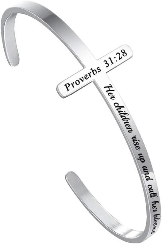 M MOOHAM Cross Bracelet Christian Gifts for Women - Engraved Quote Religious Cuff Bangle Bible Verse Jewelry Gift for Women Confirmation Baptism Gifts Christian Bracelet