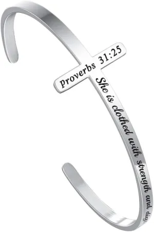 M MOOHAM Cross Bracelet Christian Gifts for Women - Engraved Quote Religious Cuff Bangle Bible Verse Jewelry Gift for Women Confirmation Baptism Gifts Christian Bracelet