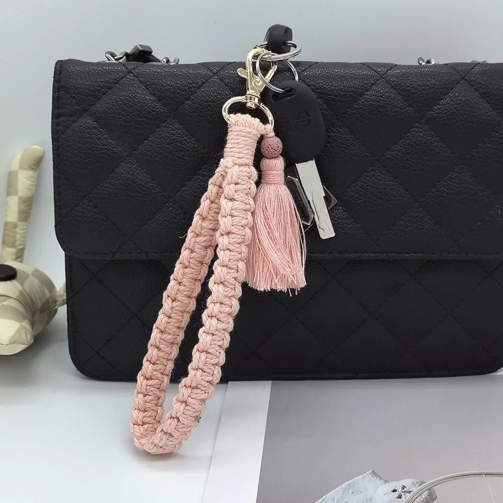 Macrame Boho Handmade Cute Bracelet Holder Keychain Wristlet Key Chain Wrist Lanyard for Women Girls