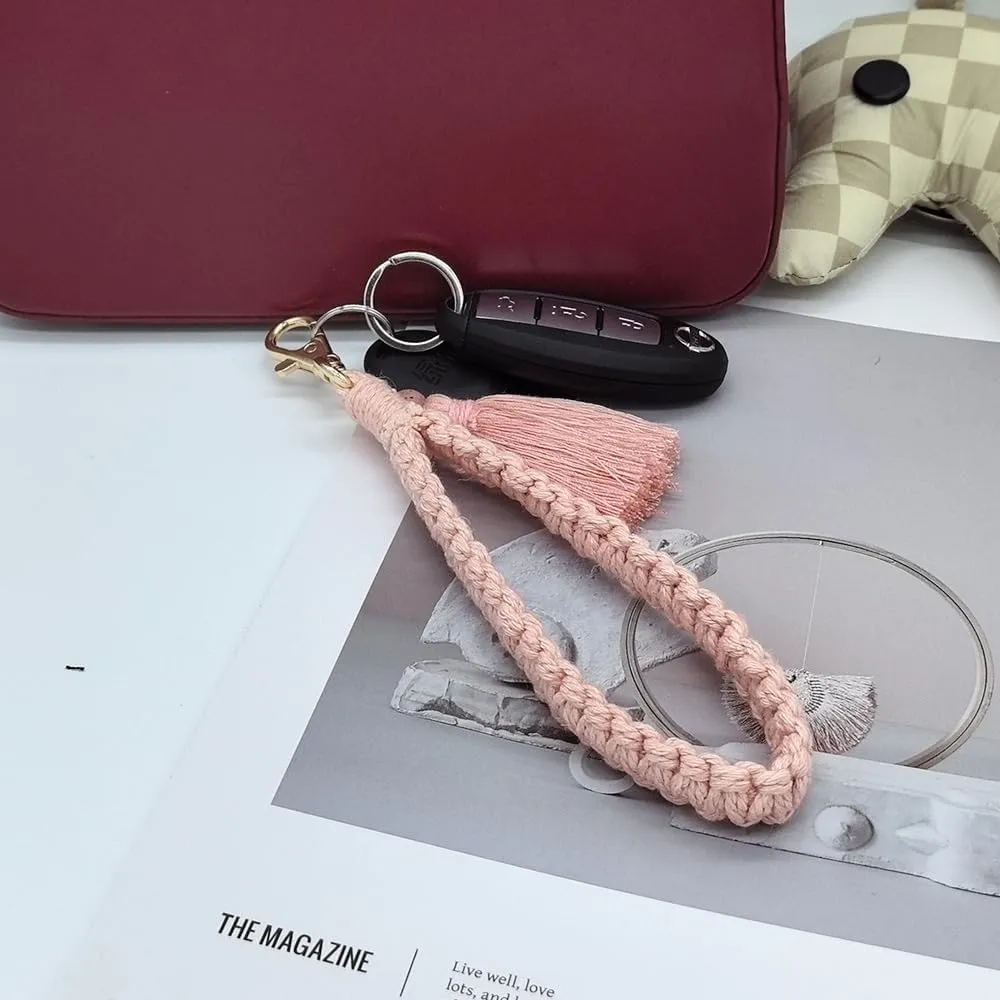 Macrame Boho Handmade Cute Bracelet Holder Keychain Wristlet Key Chain Wrist Lanyard for Women Girls