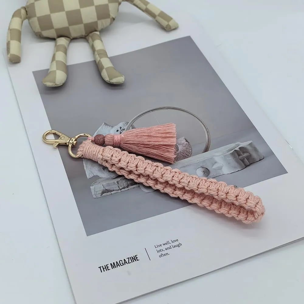 Macrame Boho Handmade Cute Bracelet Holder Keychain Wristlet Key Chain Wrist Lanyard for Women Girls