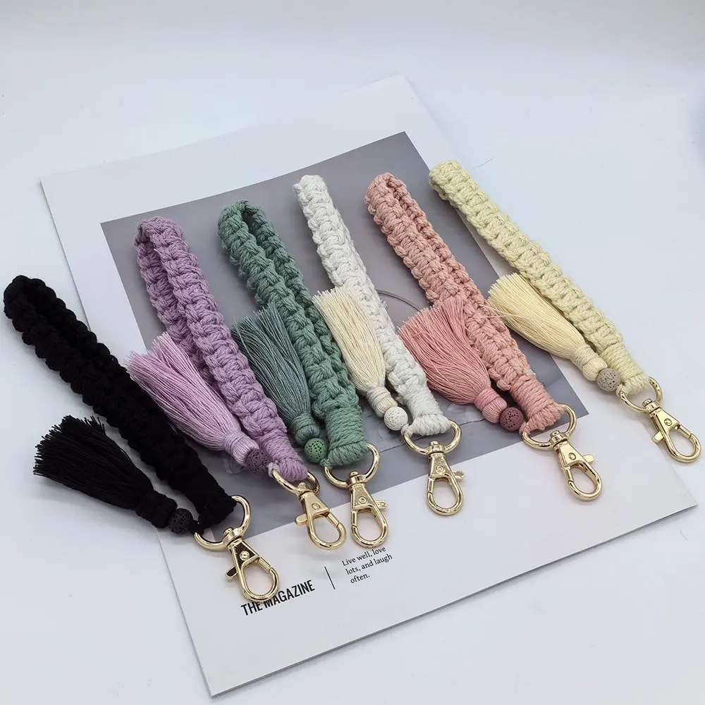 Macrame Boho Handmade Cute Bracelet Holder Keychain Wristlet Key Chain Wrist Lanyard for Women Girls
