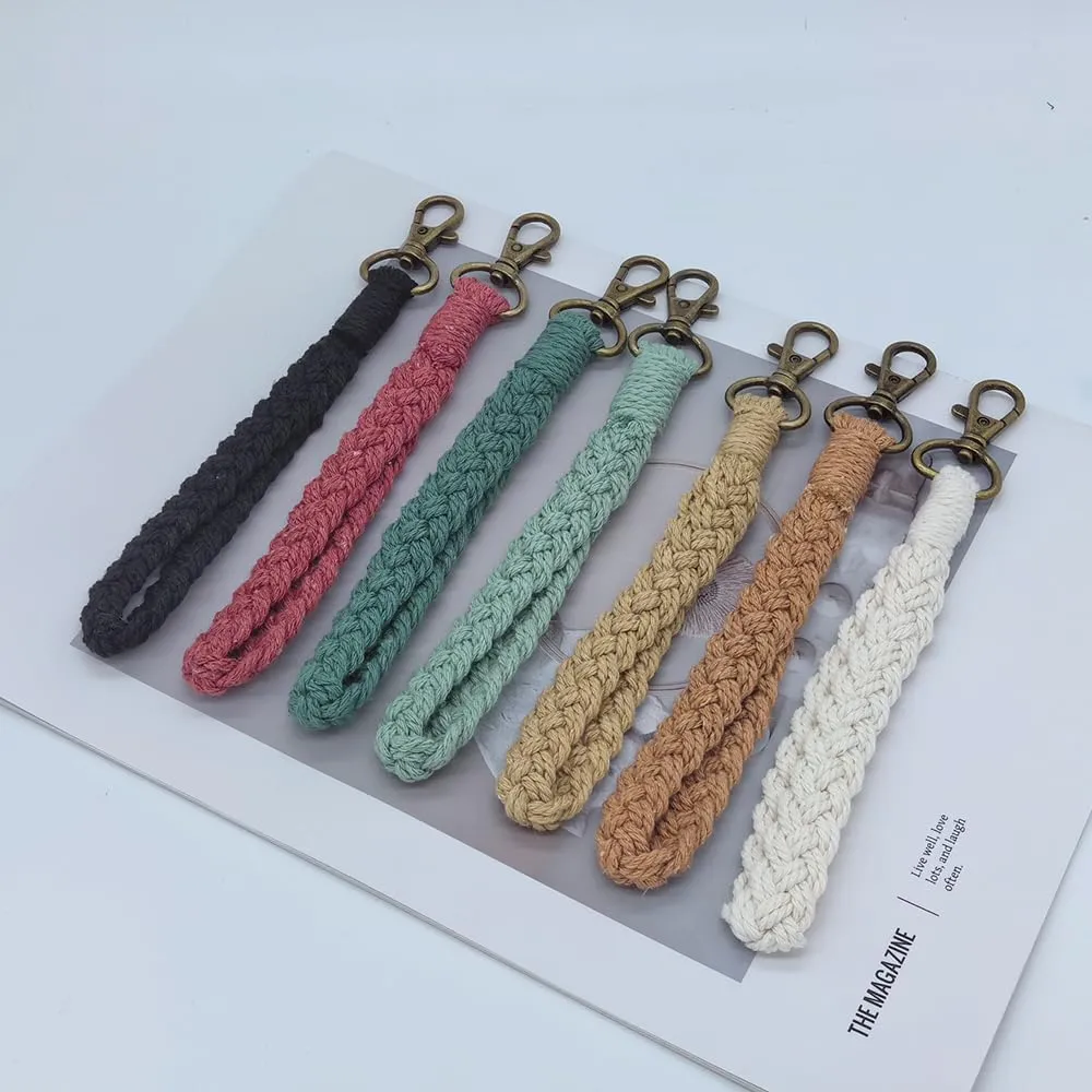 Macrame Boho Keychain Bracelet Holder Handmade Keychain Wristlet Key Chain Wrist Lanyard for Women Girls