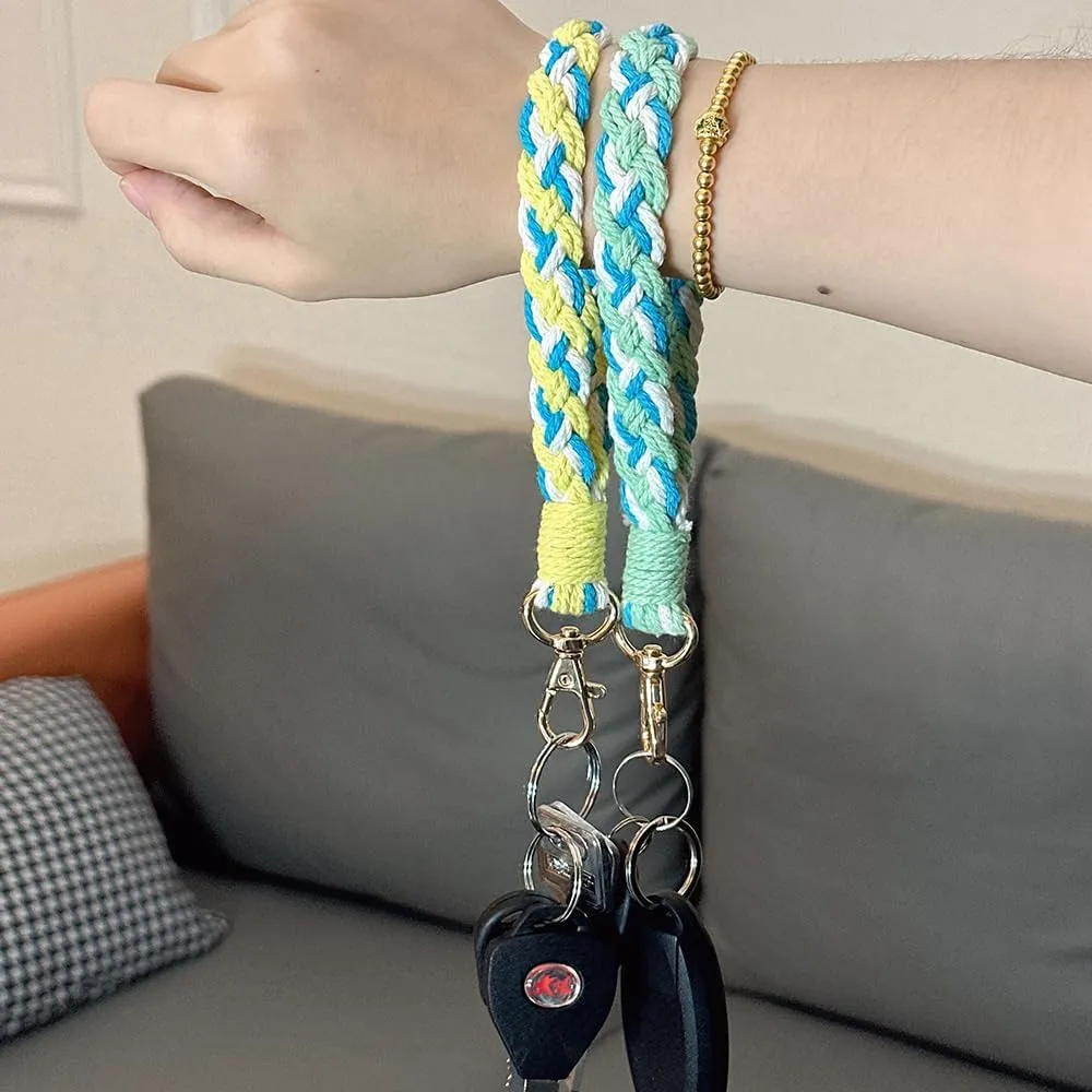 Macrame Boho Keychain Bracelet Holder Handmade Keychain Wristlet Key Chain Wrist Lanyard for Women Girls