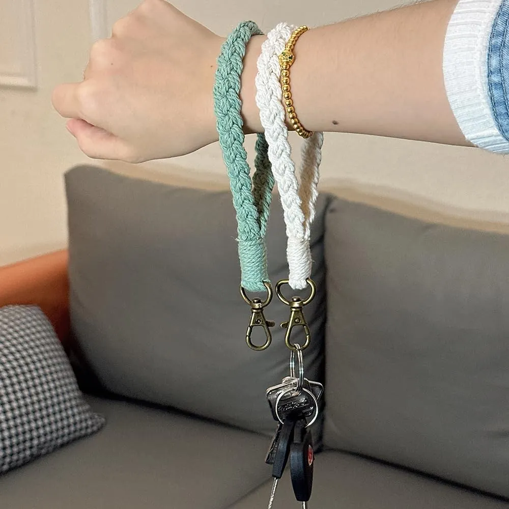 Macrame Boho Keychain Bracelet Holder Handmade Keychain Wristlet Key Chain Wrist Lanyard for Women Girls