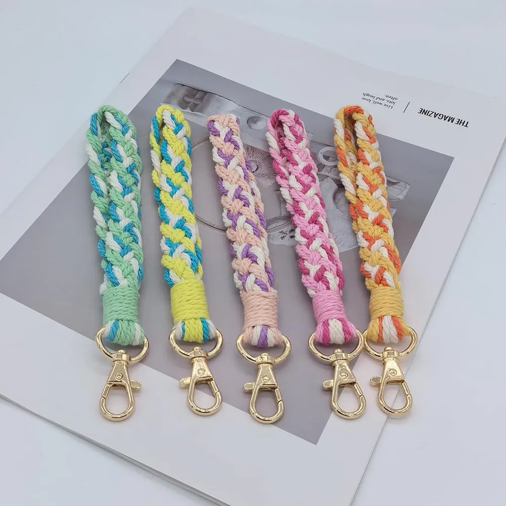 Macrame Boho Keychain Bracelet Holder Handmade Keychain Wristlet Key Chain Wrist Lanyard for Women Girls