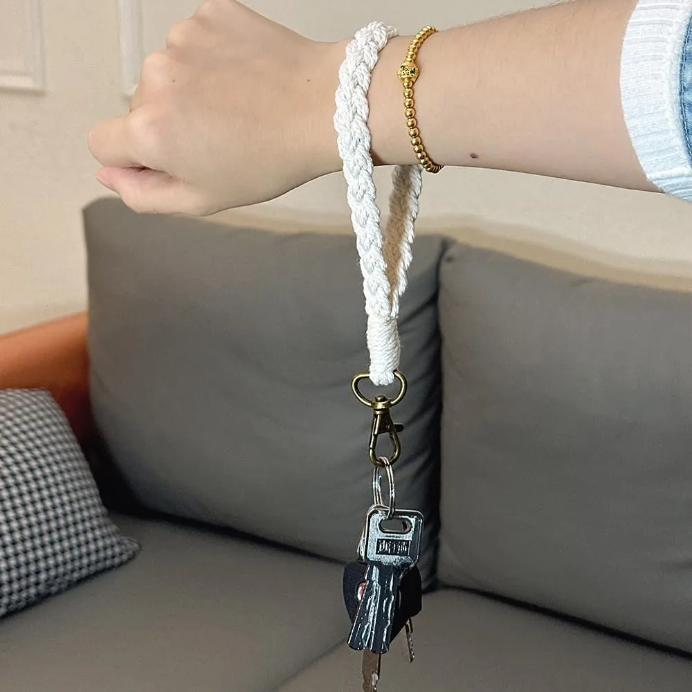 Macrame Boho Keychain Bracelet Holder Handmade Keychain Wristlet Key Chain Wrist Lanyard for Women Girls