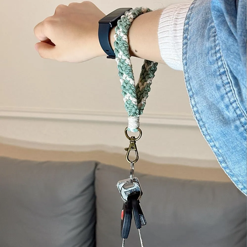 Macrame Boho Keychain Bracelet Holder Handmade Keychain Wristlet Key Chain Wrist Lanyard for Women Girls
