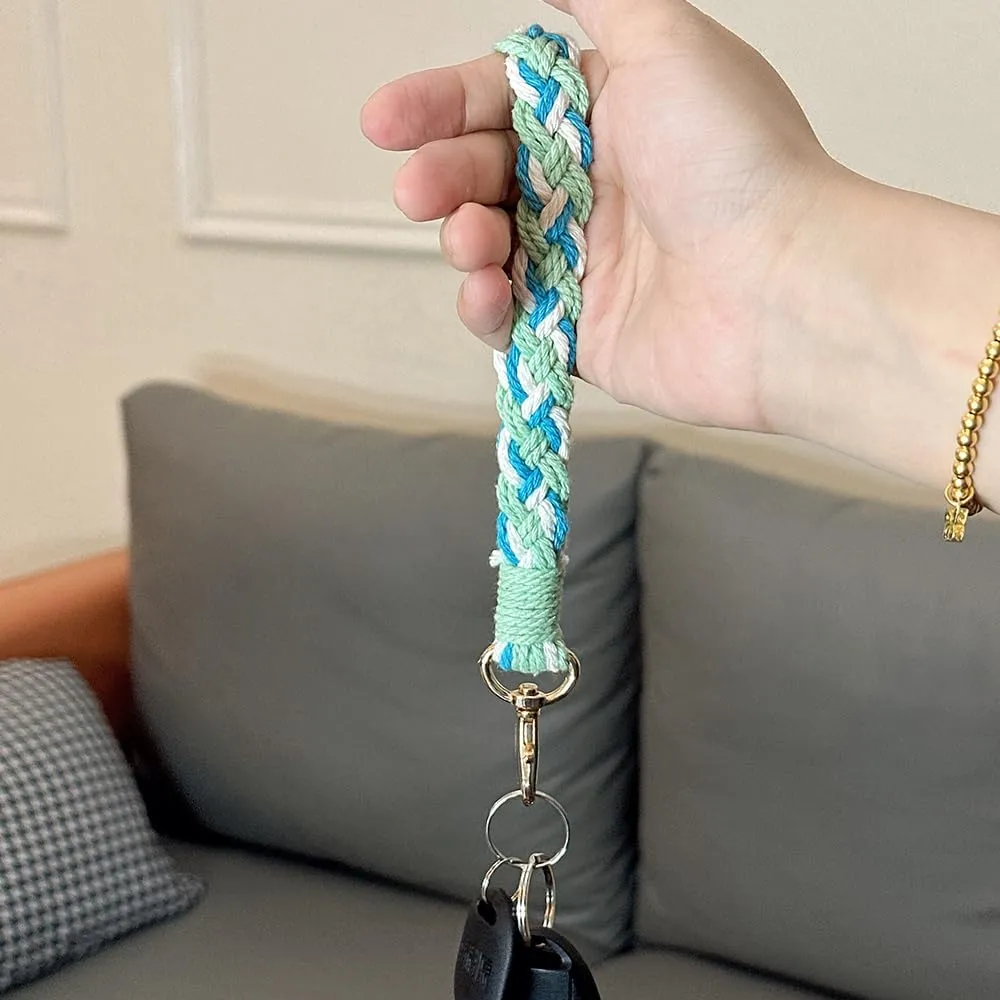 Macrame Boho Keychain Bracelet Holder Handmade Keychain Wristlet Key Chain Wrist Lanyard for Women Girls