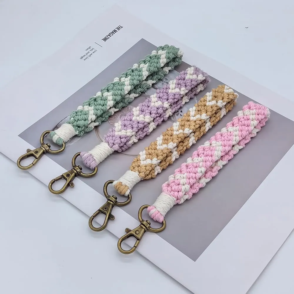 Macrame Boho Keychain Bracelet Holder Handmade Keychain Wristlet Key Chain Wrist Lanyard for Women Girls