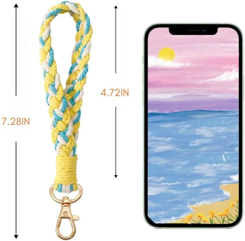 Macrame Keychain Wristlet Keychains for Women Wrist Lanyard for Keys Car Keys Cute Key Chains Boho Keyring Bracelet for Girls
