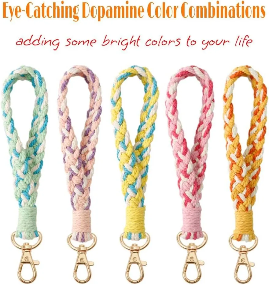 Macrame Keychain Wristlet Keychains for Women Wrist Lanyard for Keys Car Keys Cute Key Chains Boho Keyring Bracelet for Girls