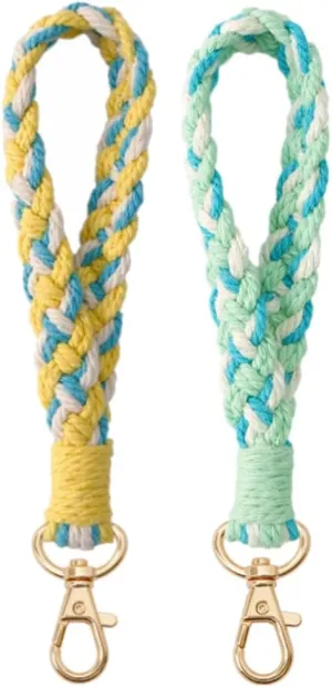 Macrame Keychain Wristlet Keychains for Women Wrist Lanyard for Keys Car Keys Cute Key Chains Boho Keyring Bracelet for Girls