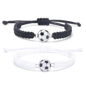 MANYC 2pcs Braided Sport Bracelets, Sports Accessories Adjustable, Baseball, Volleyball, Basketball, Soccer, Football Jewelry for Fans, Ideal for Birthday or Halloween Gifts (Soccer 2PCS)