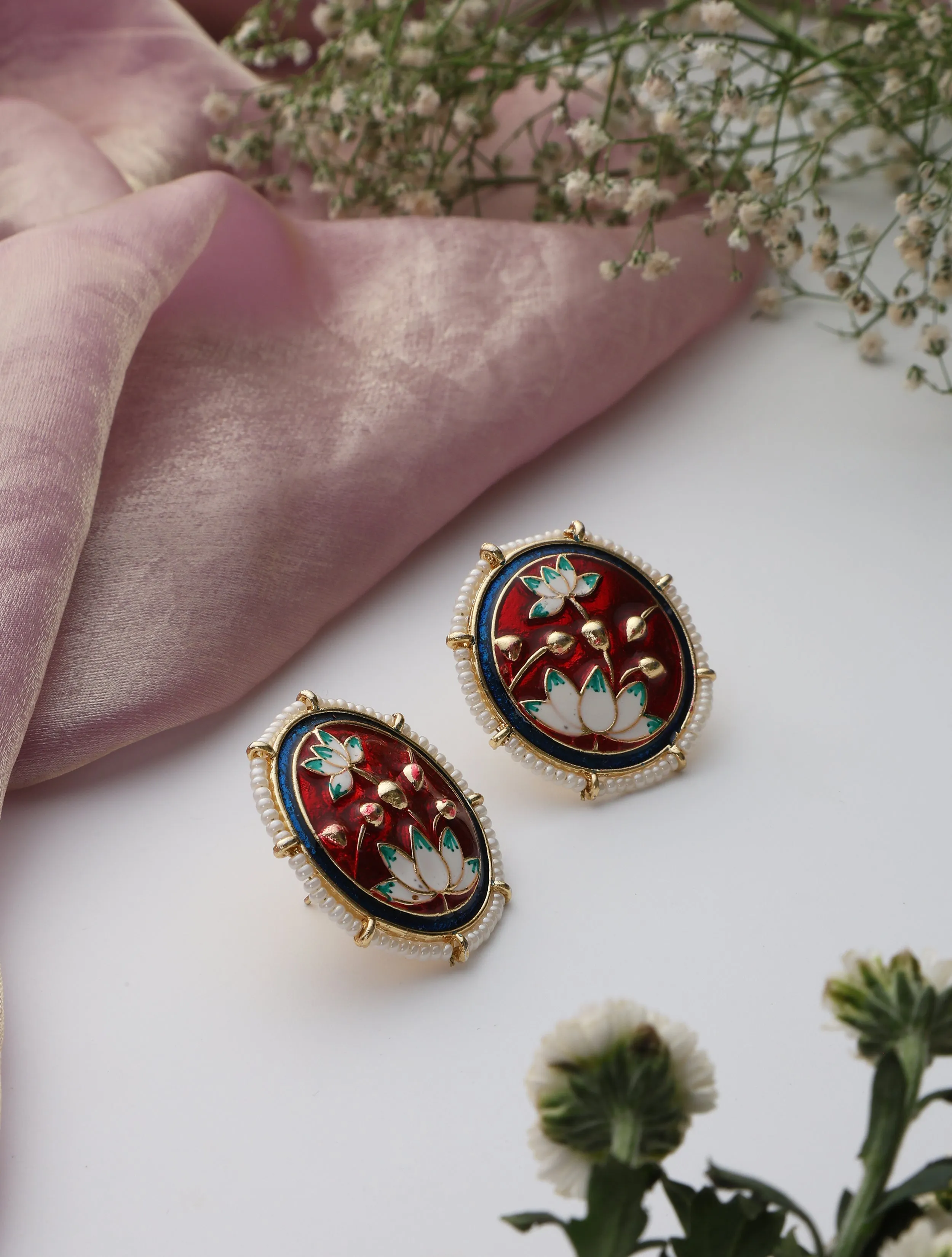 Maroon Color Meenakari Stud Earrings
