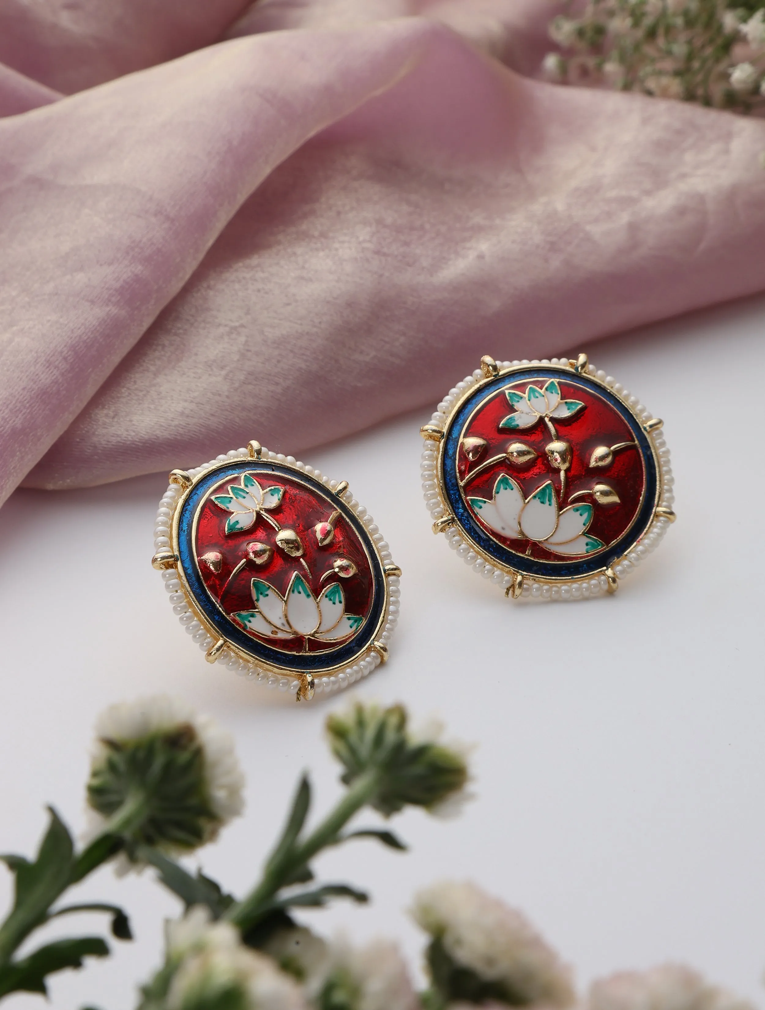 Maroon Color Meenakari Stud Earrings