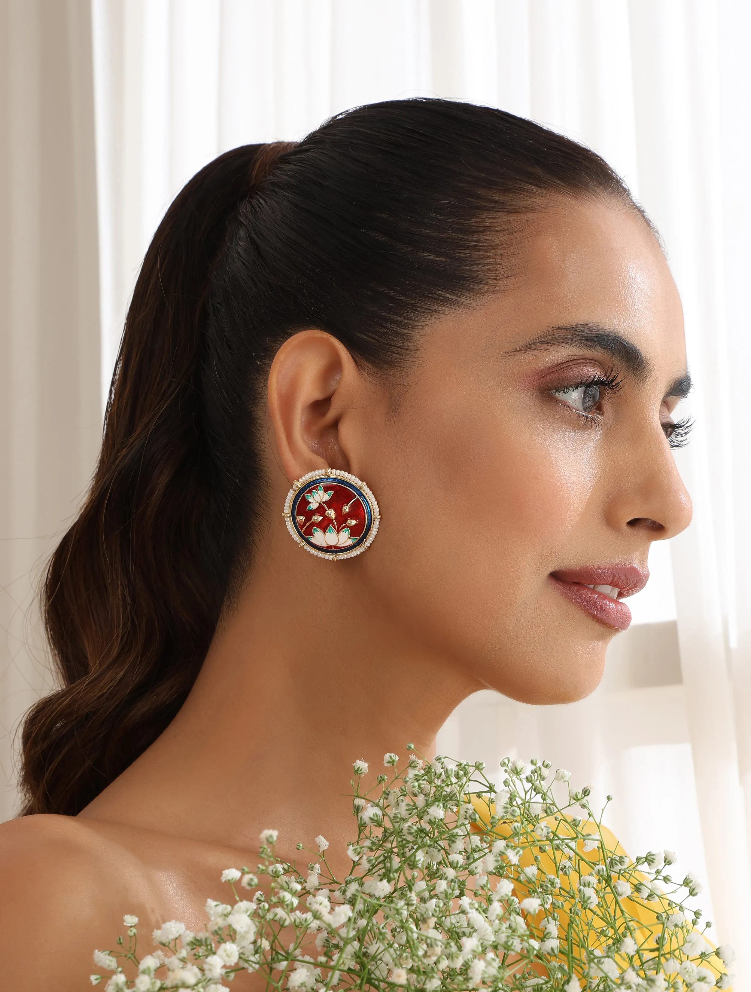 Maroon Color Meenakari Stud Earrings