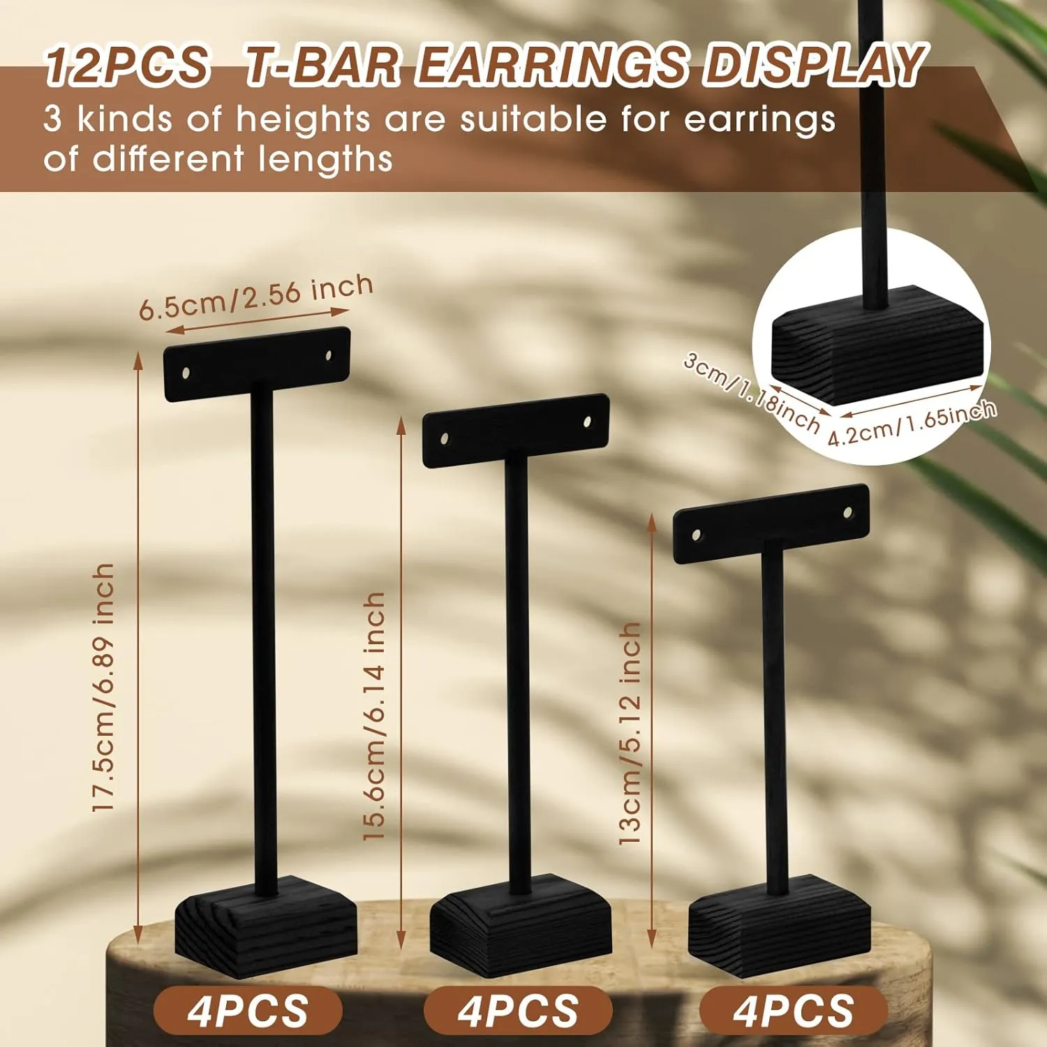 Marsui Earring Display Stands for Selling Set Wooden T Bar Jewelry Display Stand Holder for Necklaces Bracelet Showroom Trade