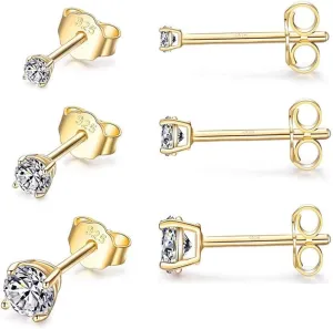 MASOP VOGU 2-8mm Sterling Silver Cubic Zirconia Stud Earrings Set Hypoallergenic Tiny Round Ball 14K White Gold Plated Round Cut CZ Simulated Diamond Cartilage Studs for Women Men