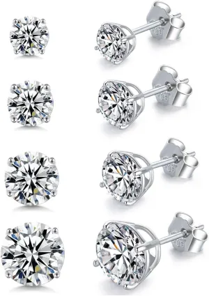 MASOP VOGU 2-8mm Sterling Silver Cubic Zirconia Stud Earrings Set Hypoallergenic Tiny Round Ball 14K White Gold Plated Round Cut CZ Simulated Diamond Cartilage Studs for Women Men