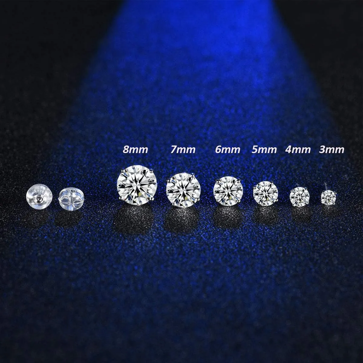 MASOP VOGU 2-8mm Sterling Silver Cubic Zirconia Stud Earrings Set Hypoallergenic Tiny Round Ball 14K White Gold Plated Round Cut CZ Simulated Diamond Cartilage Studs for Women Men