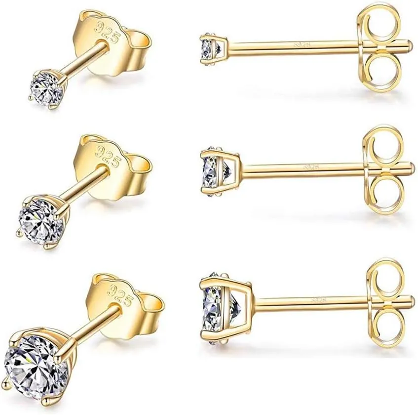 MASOP VOGU 2-8mm Sterling Silver Cubic Zirconia Stud Earrings Set Hypoallergenic Tiny Round Ball 14K White Gold Plated Round Cut CZ Simulated Diamond Cartilage Studs for Women Men
