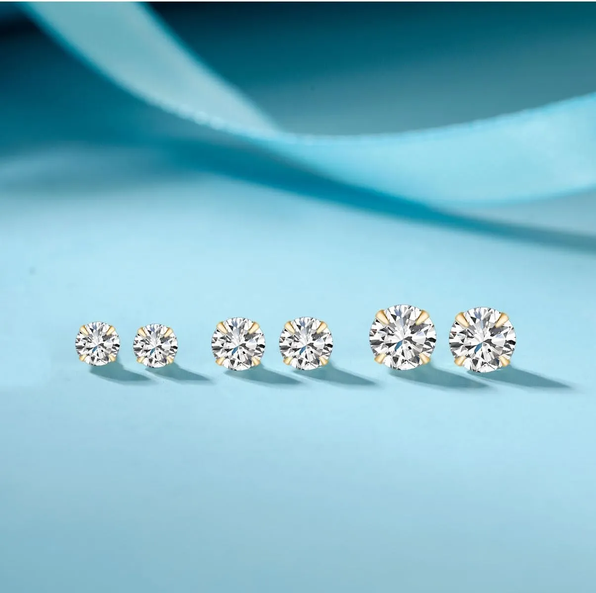 MASOP VOGU 3-5mm Sterling Silver Stud Earrings Set 14K White Gold Plated Hypoallergenic Tiny Round Cut CZ Cubic Zirconia Simulated Diamond Cartilage Studs for Women Men